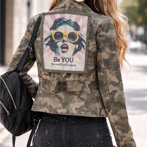 French Cuff Camouflage Utility Jacket with Retro Graphic